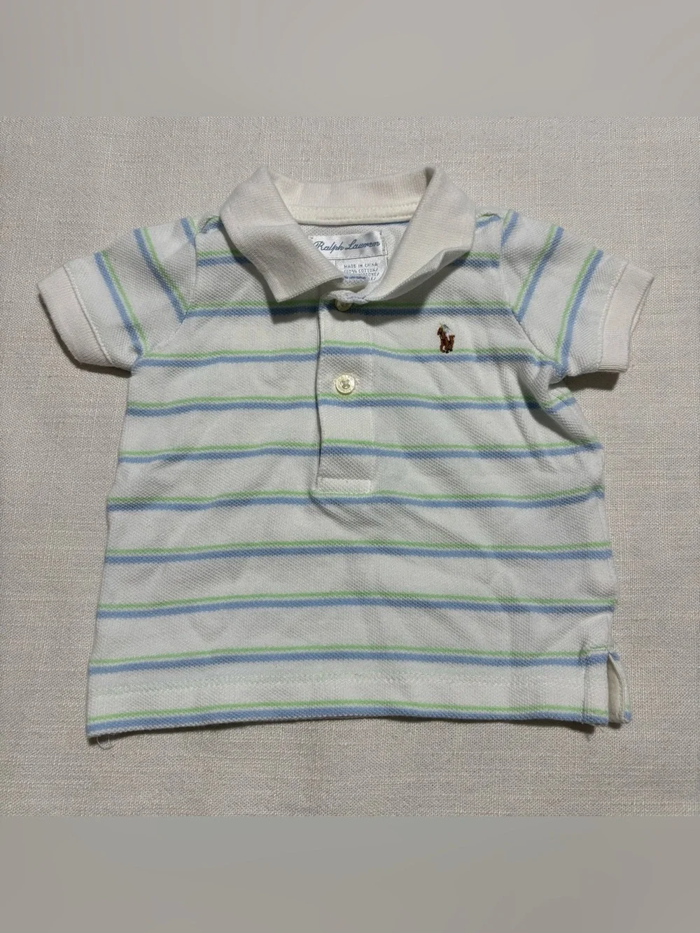 Infant Boys Ralph Lauren Baby Striped Polo Shirt | White | Size 3 Months